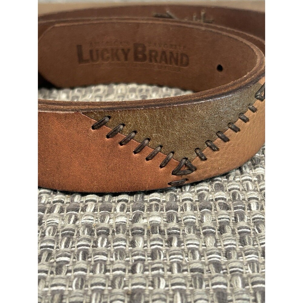 Lucky Brand Men’s Leather Belt Stitching Multi Color Leather Silver Buckle M 34”